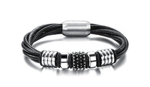 Load image into Gallery viewer, Leather Stainless Steel Charm Bracelet - 7.75in