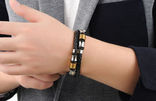 Load image into Gallery viewer, Leather Stainless Steel Charm Bracelet - 7.75in