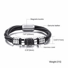 Load image into Gallery viewer, Leather Stainless Steel Charm Bracelet - 7.75in