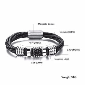 Leather Stainless Steel Charm Bracelet - 7.75in