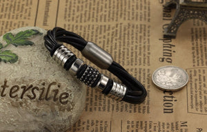 Leather Stainless Steel Charm Bracelet - 7.75in