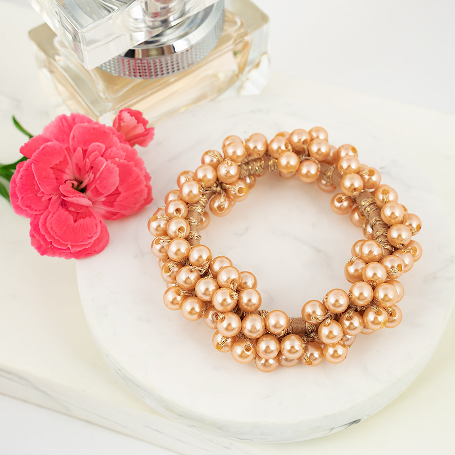 Pearl Beads Champaign Colored Ponytail Elastic