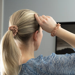 Pearl Beads Brown Colored Ponytail Elastic - 1 Piece
