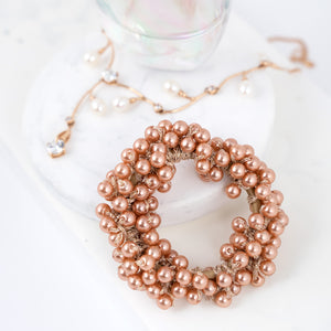 Pearl Beads Brown Colored Ponytail Elastic - 1 Piece
