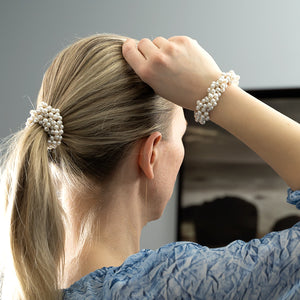 Pearl Beads White Colored Ponytail Elastic - 1 Piece