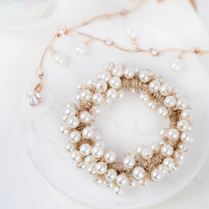 Pearl Beads White Colored Ponytail Elastic - 1 Piece
