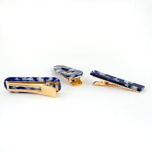 Blue Marble Design on Golden Beak Clip - Set of 3