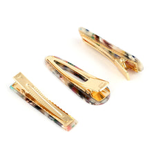Load image into Gallery viewer, Colored Marble Design on Golden Beak Clip - Set of 3