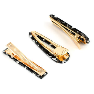 Dark Grey Marble Design on Golden Beak Clip - Set of 3