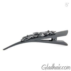 Large Metal Beak Clip with Flower Decor Matte Black - 1 piece