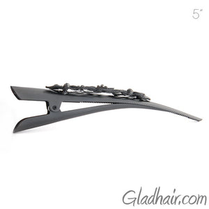 Large Metal Beak Clip with Flower Decor Matte Black - 1 piece