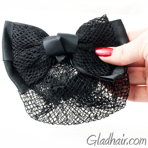 Bow Style Barrette with a Black Net for Bun