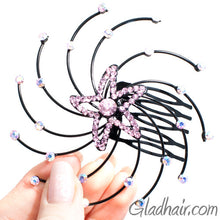 Load image into Gallery viewer, Starfish Shaped Spiral Style hair Comb with Pink Crystals