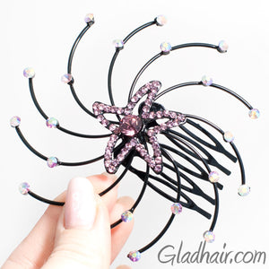 Starfish Shaped Spiral Style hair Comb with Purple Crystals
