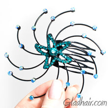 Load image into Gallery viewer, Starfish Shaped Spiral Style hair Comb with Teal Crystals