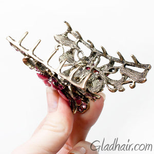 Metal Butterfly Style Hair Claw with Pink Crystals