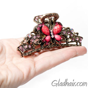 Metal Butterfly Style Hair Claw with Pink Crystals
