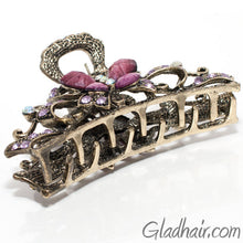 Load image into Gallery viewer, Metal Butterfly Style Hair Claw with Purple Crystals