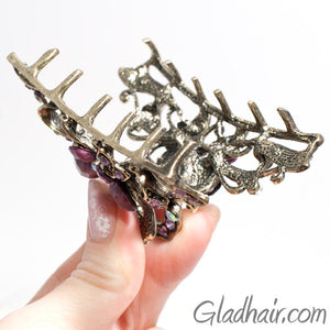 Metal Butterfly Style Hair Claw with Purple Crystals