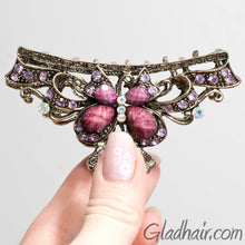 Load image into Gallery viewer, Metal Butterfly Style Hair Claw with Purple Crystals