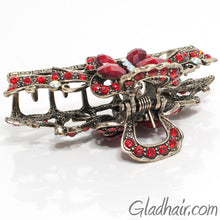 Load image into Gallery viewer, Metal Butterfly Style Hair Claw with Red Crystals