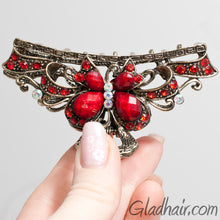 Load image into Gallery viewer, Metal Butterfly Style Hair Claw with Red Crystals