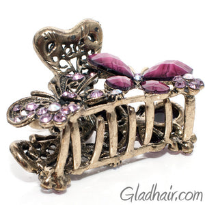 Metal Two Butterflies Style Hair Claw with Crystals