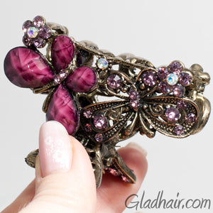 Metal Two Butterflies Style Hair Claw with Crystals