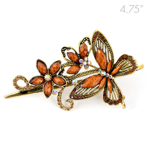 Metal Large Butterfly Style Beak Clip with Brown Crystals