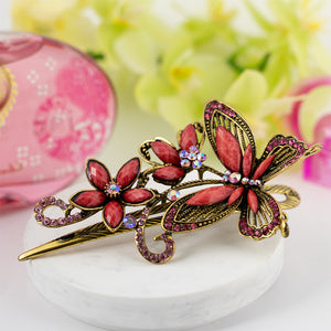 Metal Large Butterfly Style Beak Clip with Pink Crystals