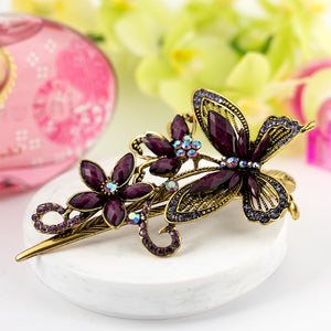 Metal Large Butterfly Style Beak Clip with Purple Crystals
