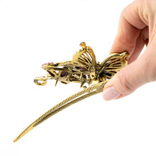 Load image into Gallery viewer, Metal Large Butterfly Style Beak Clip with Purple Crystals
