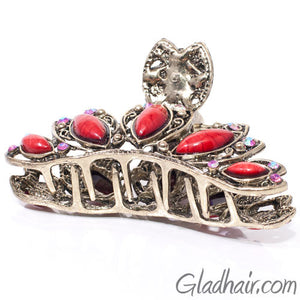 Vintage Gilt Arched Metal Hair Claw Red Decoration