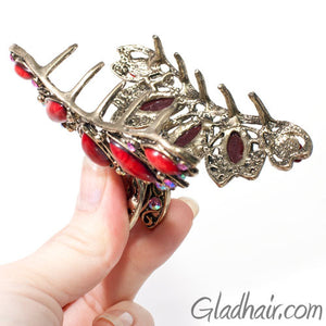 Vintage Gilt Arched Metal Hair Claw Red Decoration