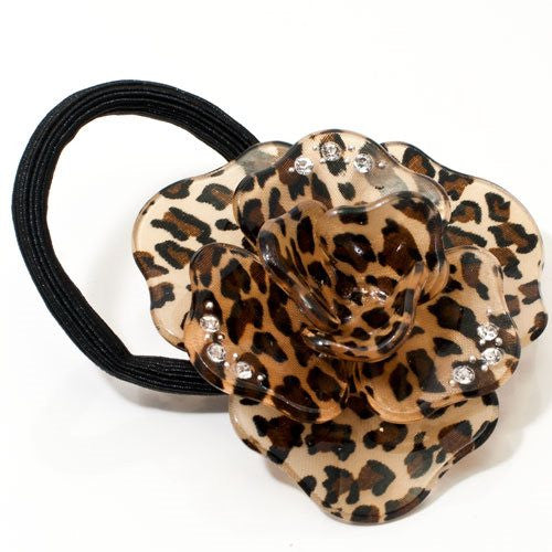 Animal Print Acrylic Rose Scrunchie with Crystals