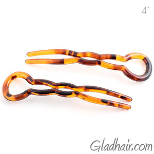 Large Tortoise Plastic Crink Hair Pin - Pair