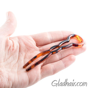 Large Tortoise Plastic Crink Hair Pin - Pair
