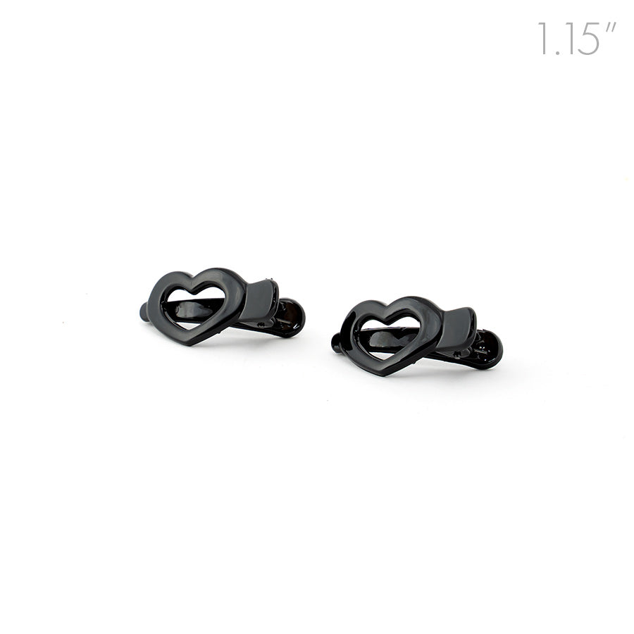 Mini Hearts Black Plastic Beak Clips - Pair