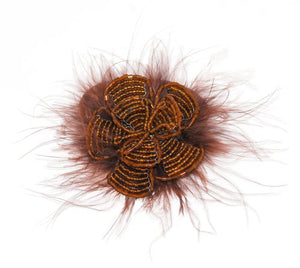 Beaded Flower and Feather Elastic Ponytail Holder 