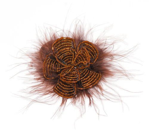 Beaded Flower and Feather Elastic Ponytail Holder 