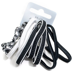 Black and White Colored Elastics - Pack of 12