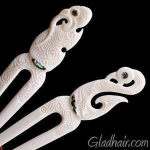 Bone and Shell Ivory Hair Pin
