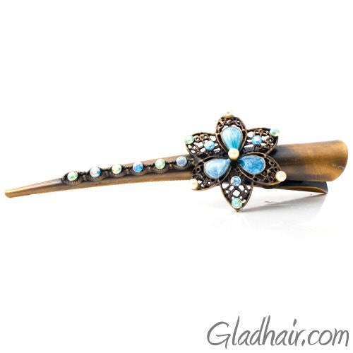 Bronze Colored Beak Clip with Flower Design with Crystals
