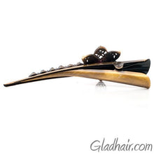Load image into Gallery viewer, Bronze Colored Beak Clip with Flower Design with Crystals