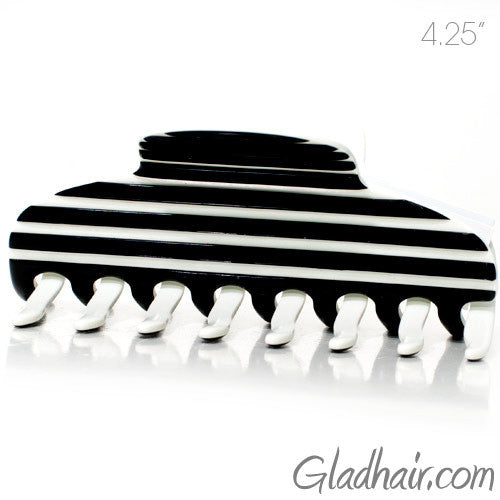 Hand Made Stripe Black and White Hair Claw