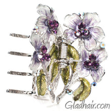 Load image into Gallery viewer, Metal Silver Web Net Style with Flowers Hair Claw with Crystals and Stones