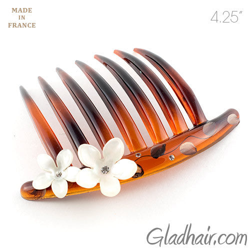 Tortoise Shell French Twist Hair Comb with Rhinestone Roses