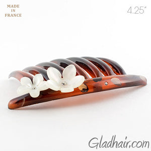 Tortoise Shell French Twist Hair Comb with Rhinestone Roses