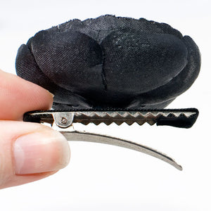 Fabric Flower with Rhinestone Center on Beak Clip - 1 piece