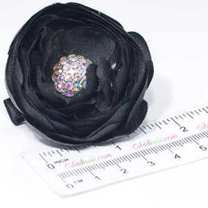 Fabric Flower with Rhinestone Center on Beak Clip - 1 piece